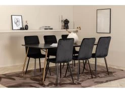 PippiCO Ensemble Table, Table Noir Et 6 Windu Lyx Chaises Velours Noir. -Magasin de meubles de restaurant ensemble table et chaise 22202171