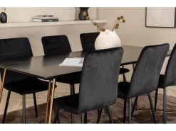 PippiCO Ensemble Table, Table Noir Et 6 Windu Lyx Chaises Velours Noir. -Magasin de meubles de restaurant ensemble table et chaise 22202175