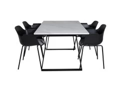 Estelle Ensemble Table, Table Marbre Blanc Et 4 Comfort Chaises Noir.