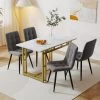 Ensemble Table Et 4 Chaises - Table Dorée 120x70cm - Structure En Métal - Chaise En Lin Gris 1 Ensemble Table Et 4 Chaises - Table Dorée 120x70cm - Structure En Métal - Chaise En Lin Gris -Magasin de meubles de restaurant ensemble table et chaise 22720775