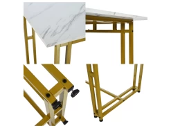 Ensemble Table Et 4 Chaises - Table Dorée 120x70cm - Structure En Métal - Chaise En Lin Gris -Magasin de meubles de restaurant ensemble table et chaise 22720781