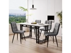 Ensemble Table Et 4 Chaises - Table Noire 120x70cm - Structure En Métal - Chaise En Lin Gris