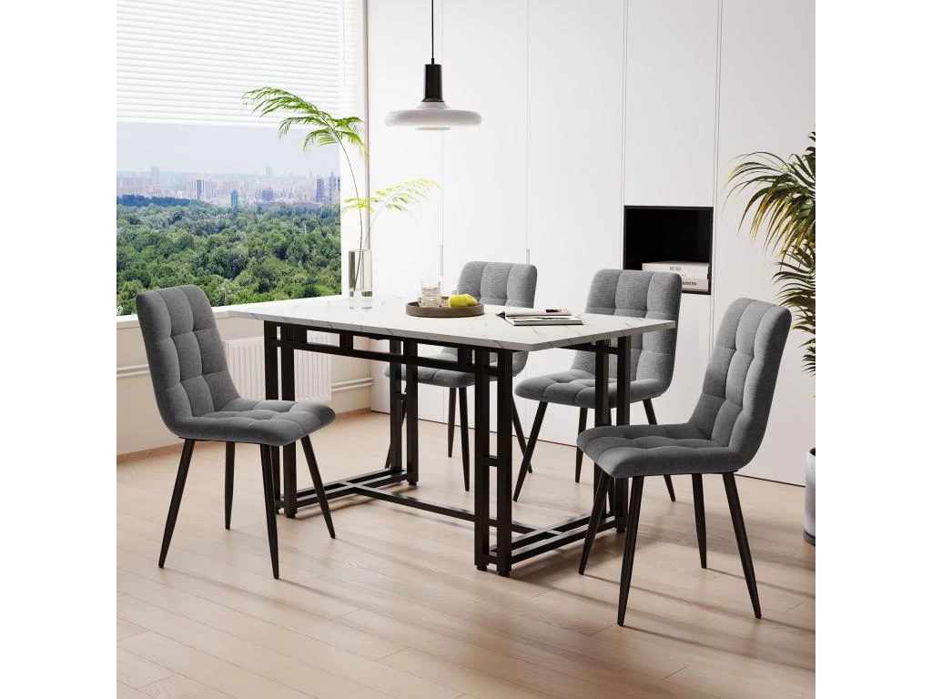 Ensemble Table Et 4 Chaises - Table Noire 120x70cm - Structure En Métal - Chaise En Lin Gris 3 Ensemble Table Et 4 Chaises - Table Noire 120x70cm - Structure En Métal - Chaise En Lin Gris