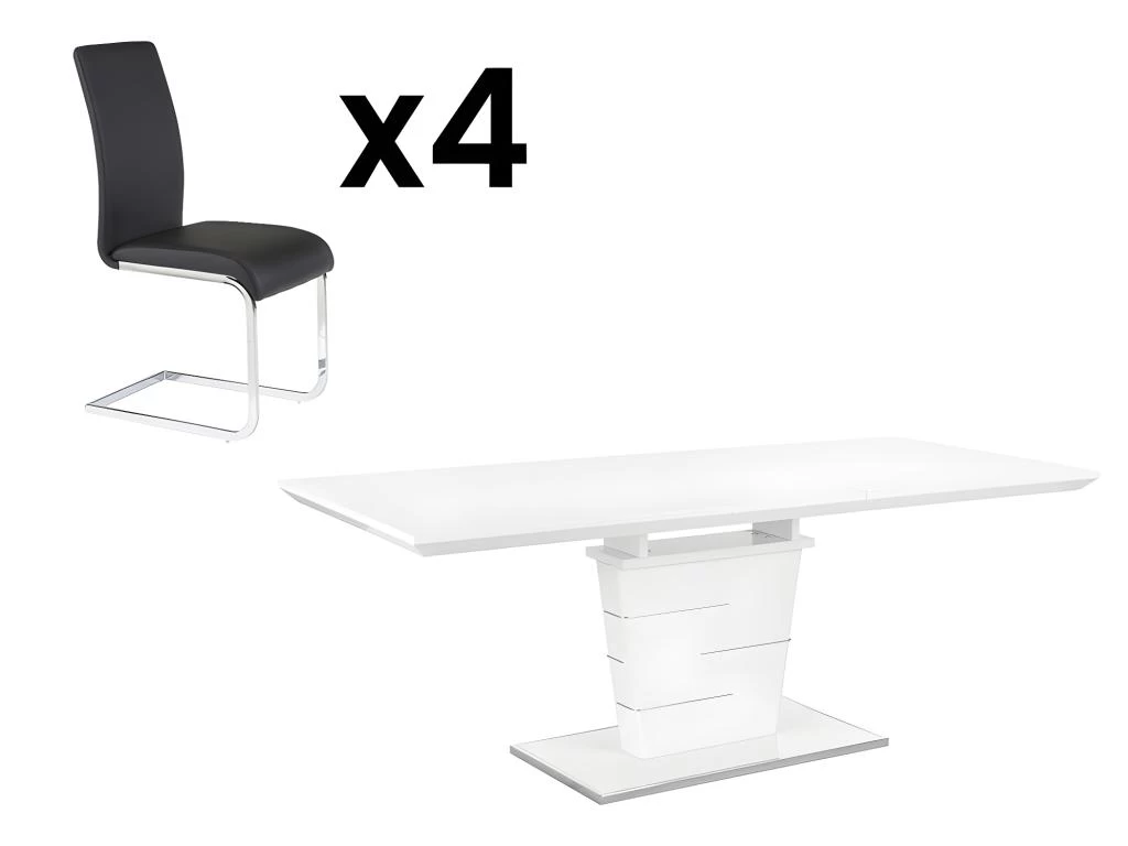 Ensemble Table AMELLE + 4 Chaises LIRICA - Blanc Et Noir 4 Ensemble Table AMELLE + 4 Chaises LIRICA - Blanc Et Noir – Image 2