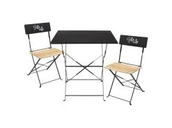 MALAM - Ensemble Table Repas Carrée Pliante + 2 Chaises Pliantes Noires