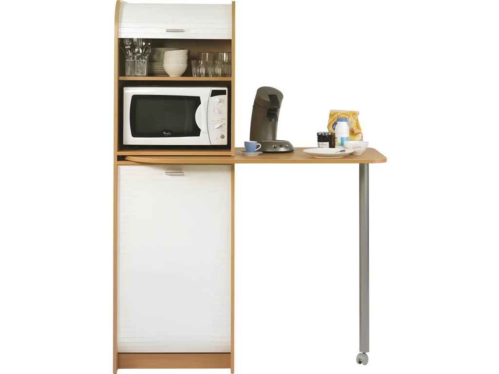 Table De Cuisine Et Meuble Rangement 5 Niches - Coloris: Hêtre + Rideau Blanc 3 Table De Cuisine Et Meuble Rangement 5 Niches - Coloris: Hêtre + Rideau Blanc