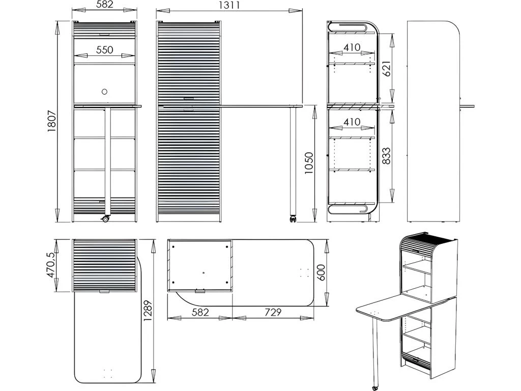 Table De Cuisine Et Meuble Rangement 5 Niches - Coloris: Hêtre + Rideau Blanc 5 Table De Cuisine Et Meuble Rangement 5 Niches - Coloris: Hêtre + Rideau Blanc – Image 3