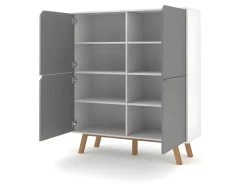 Buffet Haut Design Type Scandinave Collection AOMORI 4 Portes, Coloris Blanc Et Gris Mat -Magasin de meubles de restaurant meuble de cuisine 9544453