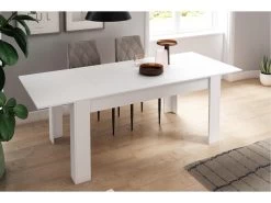 Table De Salle à Manger De 140cm Extensible 200cm, Couleur Blanc Mat, 90x140/200x76.1cm -Magasin de meubles de restaurant table a manger 10035575