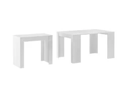 Table Console Extensible Avec Rallonges,jusqu'a 140 Cm, Couleur Blanc Mat.