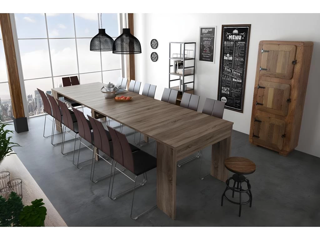 Table Console Extensible Avec Rallonges, Jusqu'a 300 Cm, Chene Fonce Brosse 4 Table Console Extensible Avec Rallonges, Jusqu'a 300 Cm, Chene Fonce Brosse – Image 2