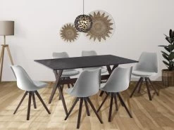 Table à Manger 6 Couverts En MDF Et Hêtre - Anthracite Et Naturel Foncé - SERANI