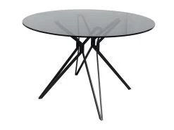 Table Ronde D.120 Cm Avec Plateau En Verre Fumé Pied Métal - VIKO