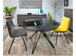 Table Ronde D.120 Cm Avec Plateau En Verre Fumé Pied Métal - VIKO -Magasin de meubles de restaurant table a manger 10346525