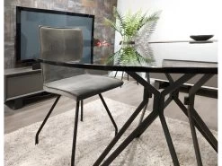 Table Ronde D.120 Cm Avec Plateau En Verre Fumé Pied Métal - VIKO -Magasin de meubles de restaurant table a manger 10346529