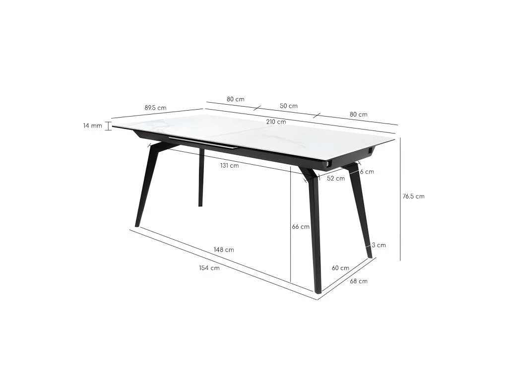 Table Extensible Céramique Blanc 160/210 Cm Et Métal Noir - CAMILIA 6 Table Extensible Céramique Blanc 160/210 Cm Et Métal Noir - CAMILIA – Image 4
