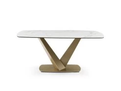 Table à Manger 6 Couverts En Céramique Et Métal - Effet Marbre Blanc Et Doré - PORELIMA De PASCAL MORABITO -Magasin de meubles de restaurant table a manger 11199859