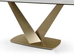 Table à Manger 6 Couverts En Céramique Et Métal - Effet Marbre Blanc Et Doré - PORELIMA De PASCAL MORABITO -Magasin de meubles de restaurant table a manger 11199863