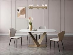 Table à Manger 6 Couverts En Céramique Et Métal - Effet Marbre Blanc Et Doré - PORELIMA De PASCAL MORABITO