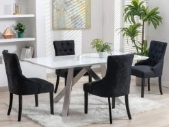 Table à Manger 6 Couverts En MDF Et Acier - Blanc Laqué - YOURILU