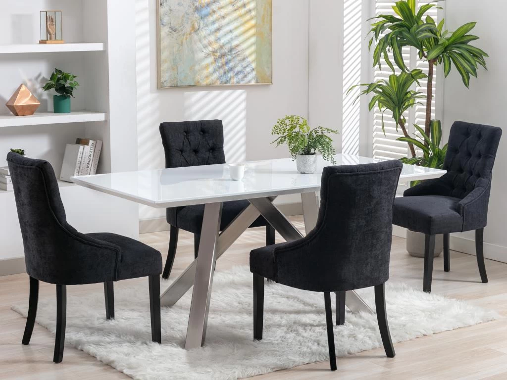 Table à Manger 6 Couverts En MDF Et Acier - Blanc Laqué - YOURILU 3 Table à Manger 6 Couverts En MDF Et Acier - Blanc Laqué - YOURILU