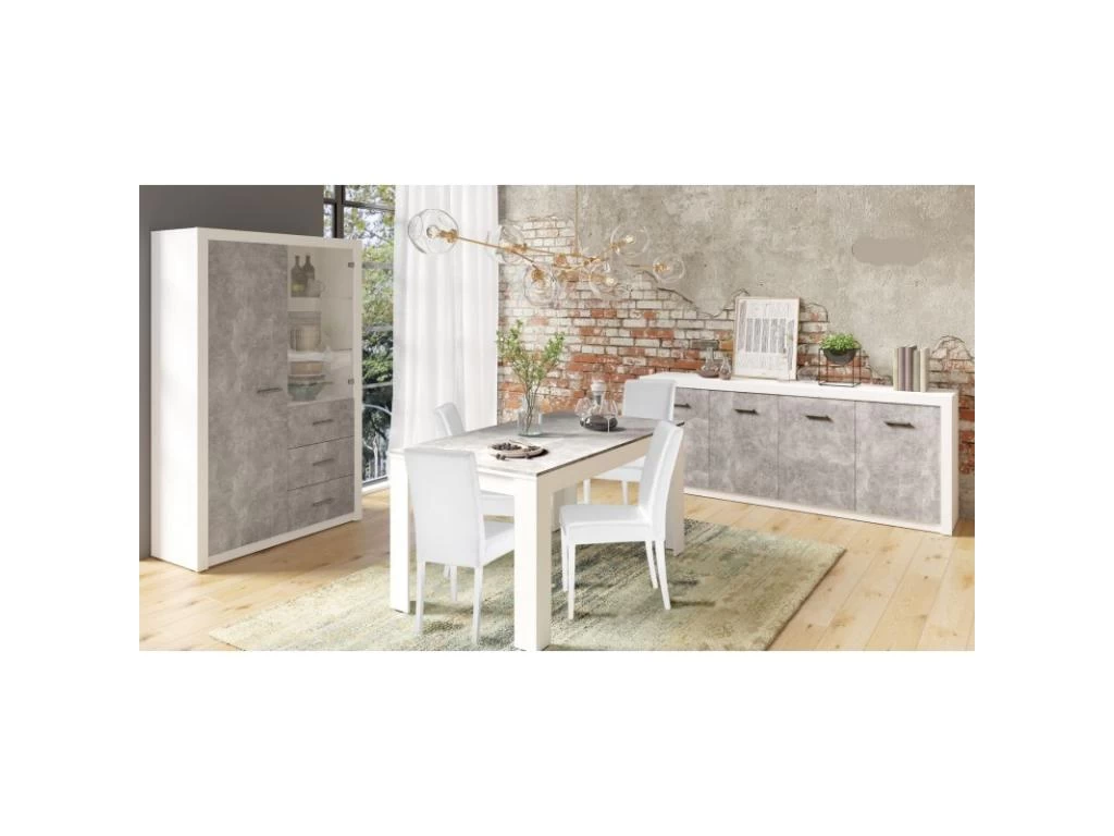 Table à Manger 180cm Blanc Et Gris Béton Gent - Gris Clair 4 Table à Manger 180cm Blanc Et Gris Béton Gent - Gris Clair – Image 2