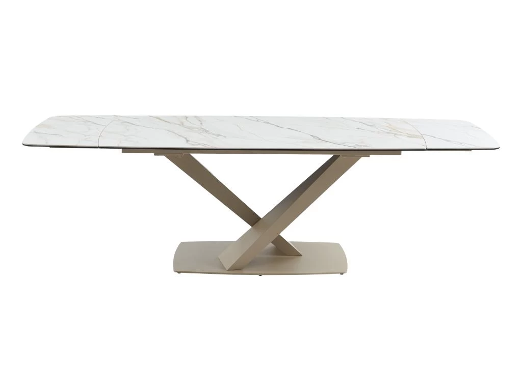 Table à Manger Extensible 6 à 10 Couverts En Céramique Et Métal - Effet Marbre Blanc Et Beige - MALATA De Pascal MORABITO 6 Table à Manger Extensible 6 à 10 Couverts En Céramique Et Métal - Effet Marbre Blanc Et Beige - MALATA De Pascal MORABITO – Image 4