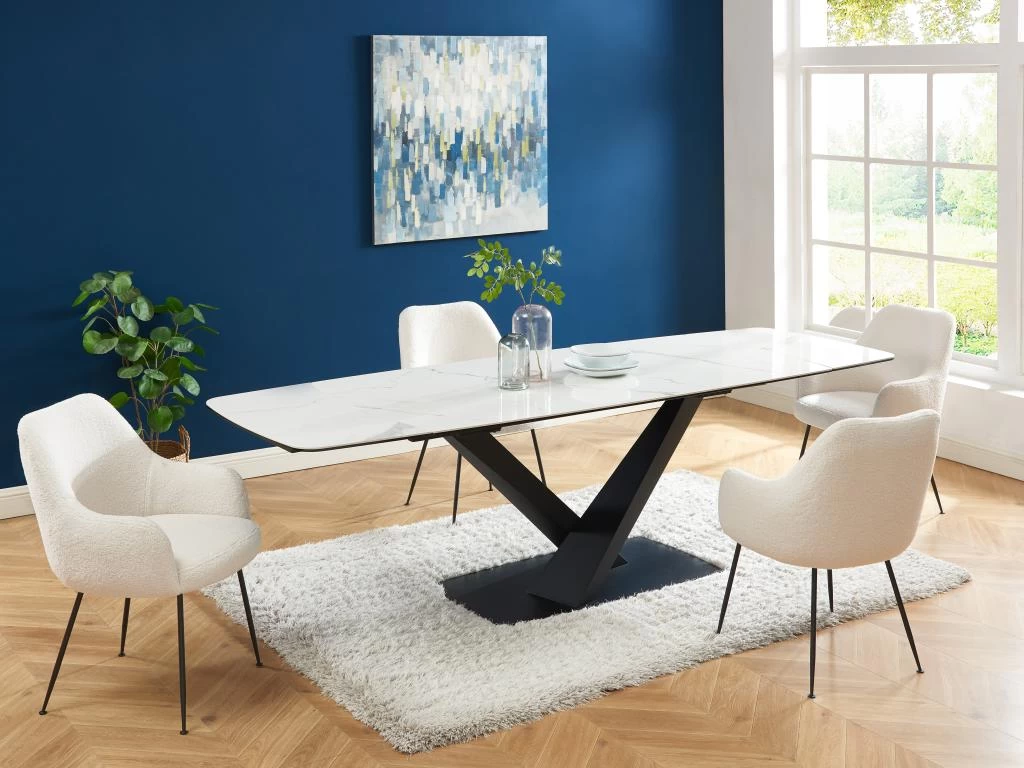Table à Manger Extensible 6 à 10 Couverts En Céramique Et Métal - Effet Marbre Blanc Et Noir - MALATA De Pascal MORABITO 3 Table à Manger Extensible 6 à 10 Couverts En Céramique Et Métal - Effet Marbre Blanc Et Noir - MALATA De Pascal MORABITO