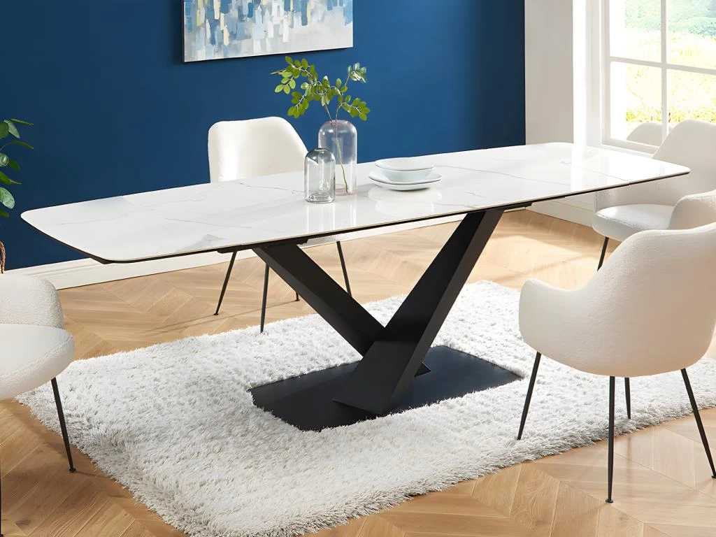 Table à Manger Extensible 6 à 10 Couverts En Céramique Et Métal - Effet Marbre Blanc Et Noir - MALATA De Pascal MORABITO 4 Table à Manger Extensible 6 à 10 Couverts En Céramique Et Métal - Effet Marbre Blanc Et Noir - MALATA De Pascal MORABITO – Image 2