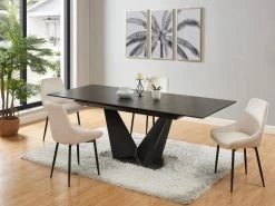 Table à Manger Extensible 6 à 8 Couverts En Céramique Et Métal - Gris Anthracite Et Noir - OLETIA De Pascal MORABITO