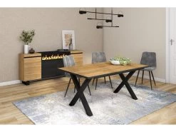 Table à Manger, 8 Personnes, 170, Robust, Structure Stable, Pieds Solides, Chêne Et Noir -Magasin de meubles de restaurant table a manger 12578827