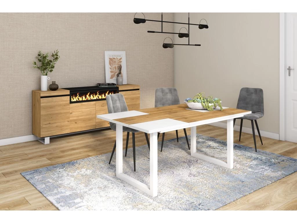 Table à Manger, 8 Personnes, 170, Robust, Structure Stable, Pieds Solides, Chêne Et Blanc 5 Table à Manger, 8 Personnes, 170, Robust, Structure Stable, Pieds Solides, Chêne Et Blanc – Image 3