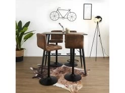 TIANO - Ensemble Table Haute Effet Bois + 4 Tabourets Camel