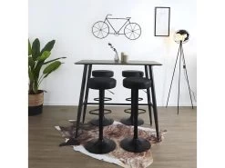 TIANO - Pack Table Haute Effet Bois + 4 Tabourets Réglables Noirs