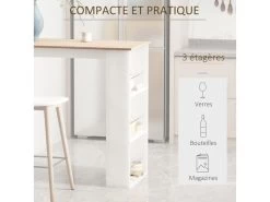 HOMCOM Table De Bar Table Haute De Cuisine Mange-debout Comptoir - Dim. 112L X 57l X 106H Cm - 3 étagères - Panneaux De Particules - Aspect Chêne Clair Blanc -Magasin de meubles de restaurant table a manger 12624143