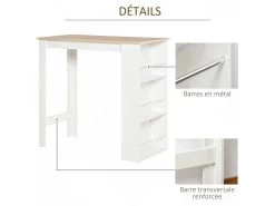 HOMCOM Table De Bar Table Haute De Cuisine Mange-debout Comptoir - Dim. 112L X 57l X 106H Cm - 3 étagères - Panneaux De Particules - Aspect Chêne Clair Blanc -Magasin de meubles de restaurant table a manger 12624145
