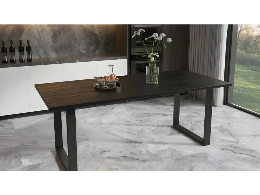 Table à Manger Design Bois Massif NIKO - Table Rectangulaire Noir 180x90 4 Table à Manger Design Bois Massif NIKO - Table Rectangulaire Noir 180x90 – Image 2