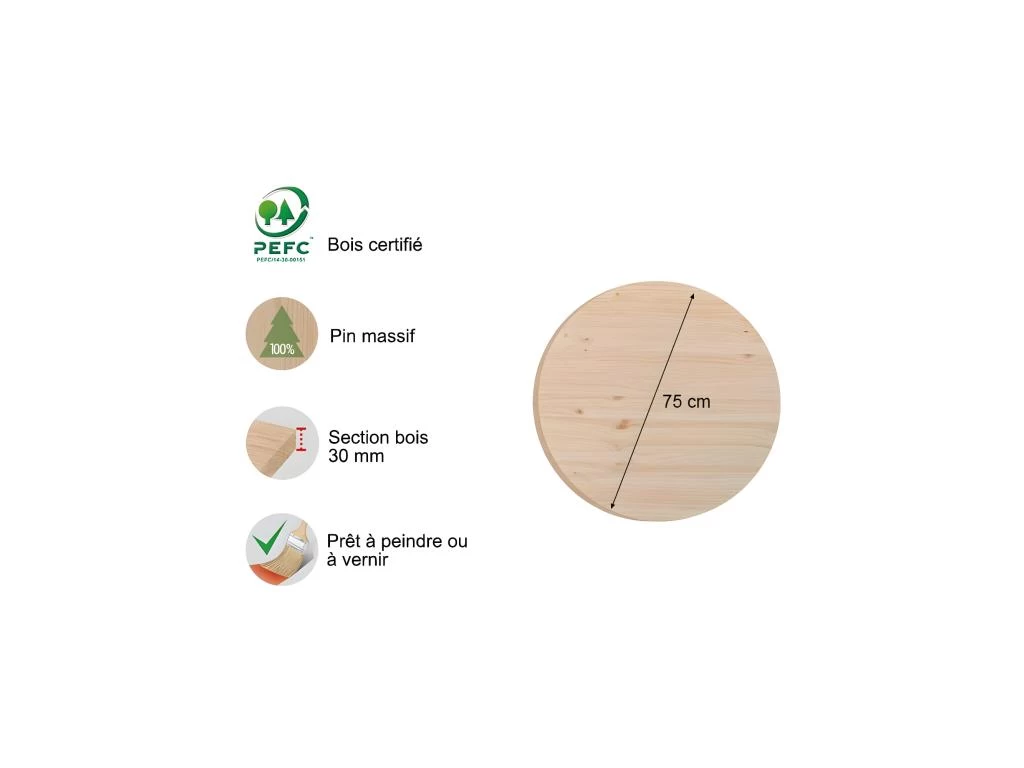 Plateau Rond En Pin 75 Cm Épaisseur 3 Cm 5 Plateau Rond En Pin 75 Cm Épaisseur 3 Cm – Image 3