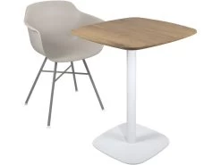 Table Bistrot Design Plateau Carré Pied Fixe SILA (Blanc & Chêne) -Magasin de meubles de restaurant table a manger 13435827