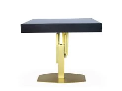 Table Design Carrée Extensible 180cm Mealane Pied Central Or Et Bois Noir