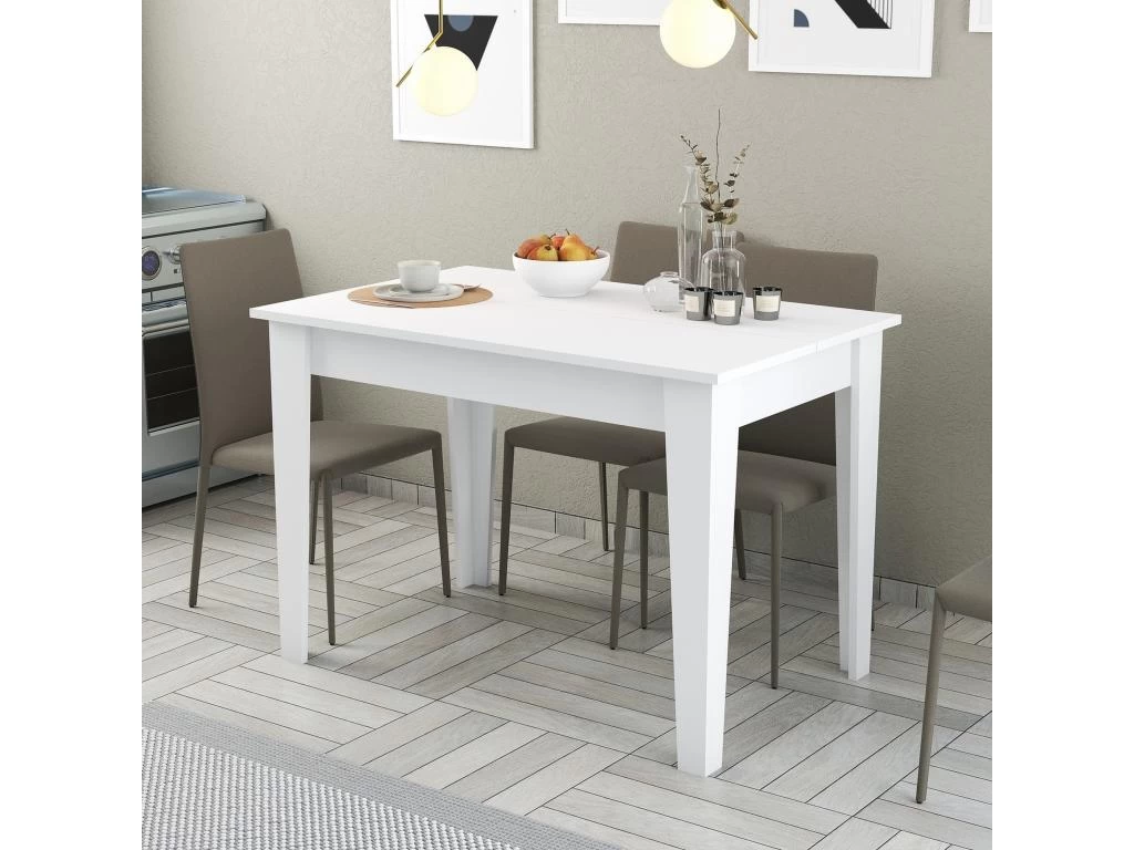 Table De Cuisine, 100% Aggloméré Plaqué Mélamine, Couleur Blanche 110x75x72 7 Table De Cuisine, 100% Aggloméré Plaqué Mélamine, Couleur Blanche 110x75x72 – Image 5