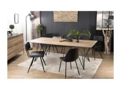MADISON - Table à Manger Rectangulaire 220x100cm Bois Chêne Pieds épingles Croisés Métal Noir