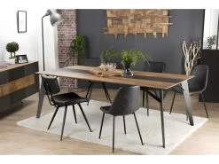 MADISON - Table à Manger Rectangulaire 220x100cm Bois Teck Recyclé Métal Et Pieds Métal Noir