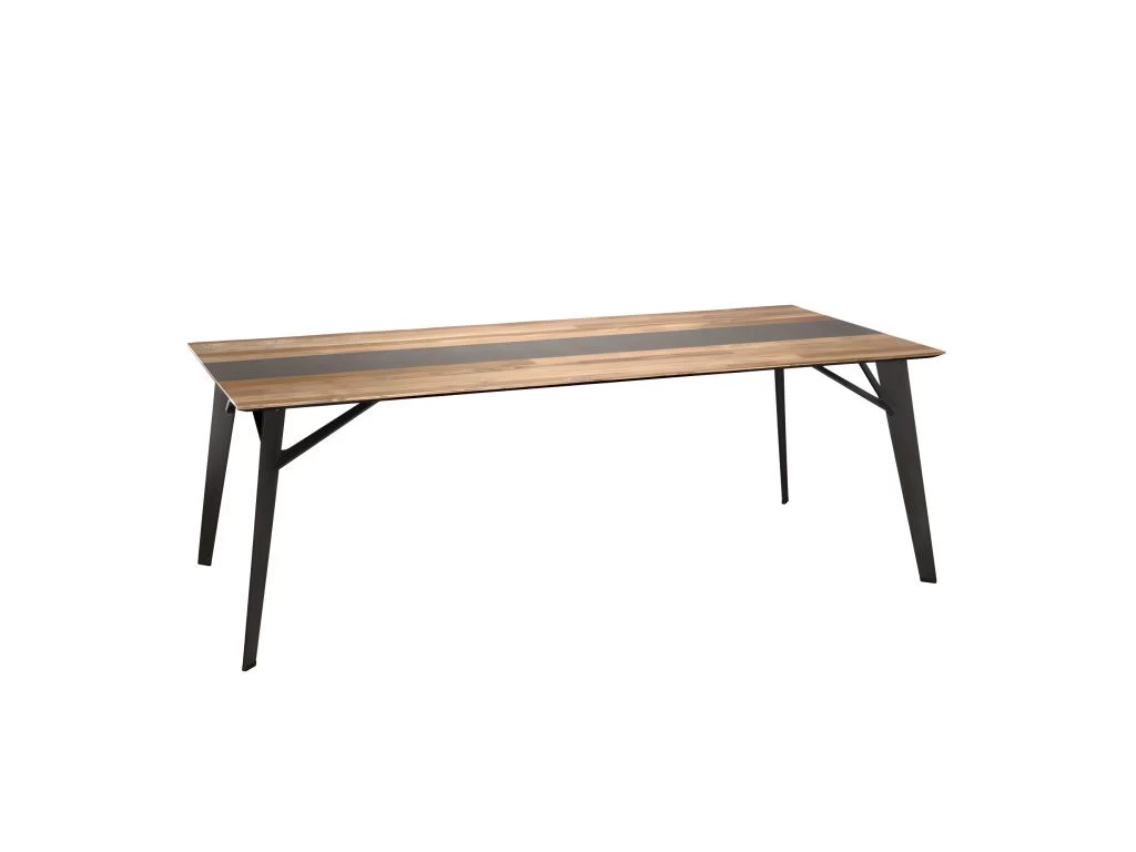 MADISON - Table à Manger Rectangulaire 220x100cm Bois Teck Recyclé Métal Et Pieds Métal Noir 4 MADISON - Table à Manger Rectangulaire 220x100cm Bois Teck Recyclé Métal Et Pieds Métal Noir – Image 2