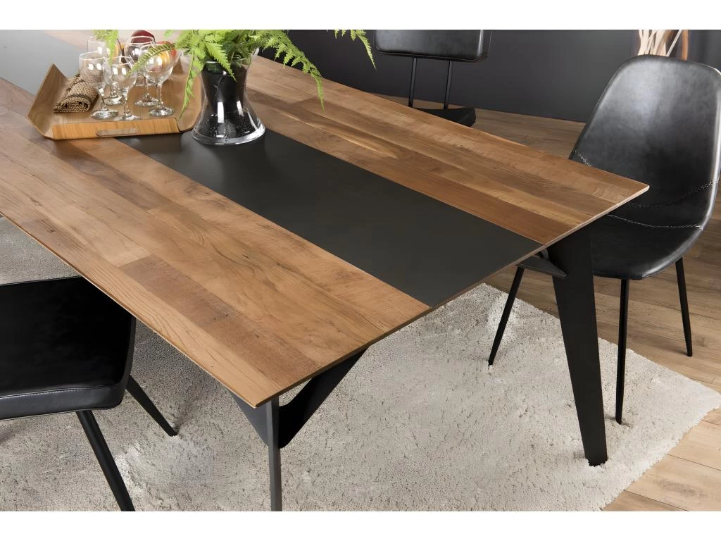 MADISON - Table à Manger Rectangulaire 220x100cm Bois Teck Recyclé Métal Et Pieds Métal Noir 5 MADISON - Table à Manger Rectangulaire 220x100cm Bois Teck Recyclé Métal Et Pieds Métal Noir – Image 3