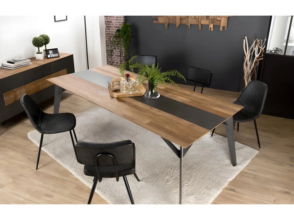 MADISON - Table à Manger Rectangulaire 220x100cm Bois Teck Recyclé Métal Et Pieds Métal Noir 6 MADISON - Table à Manger Rectangulaire 220x100cm Bois Teck Recyclé Métal Et Pieds Métal Noir – Image 4