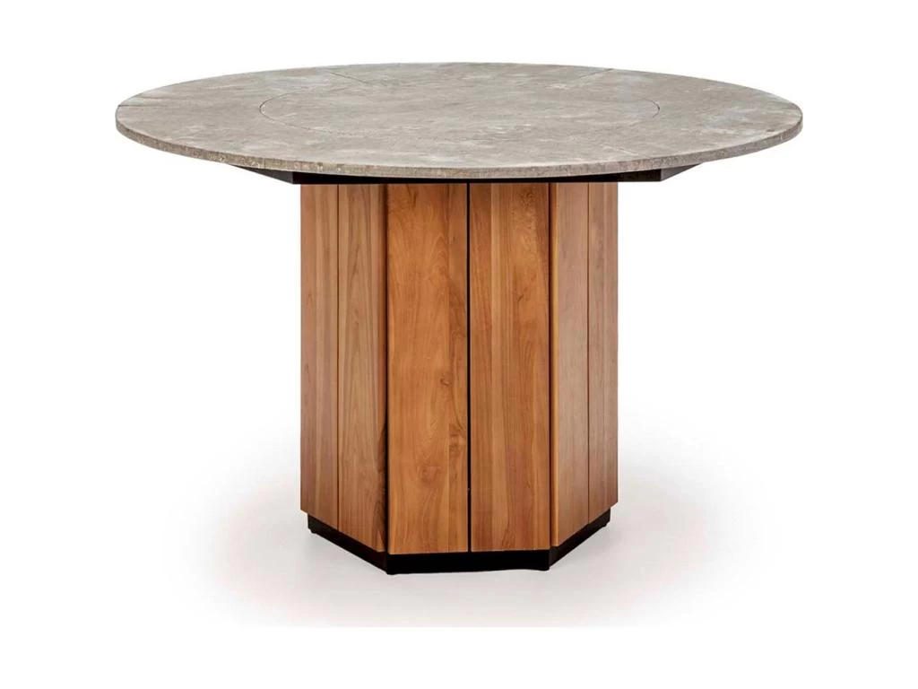 Table De Salle à Manger Bois De Teck/Pierre Naturel/Gris 3 Table De Salle à Manger Bois De Teck/Pierre Naturel/Gris