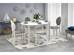 Table à Manger Extensible Ovale 102-142 X 102 X 76 Cm - Blanc