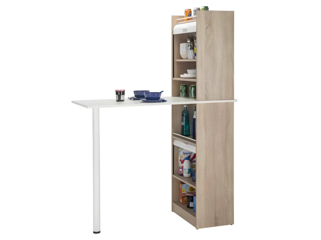 Table Comptoir De Cuisine + Meubles Rangement Blanc/Chêne - LUFAY 3 Table Comptoir De Cuisine + Meubles Rangement Blanc/Chêne - LUFAY