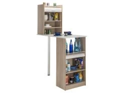 Table Comptoir De Cuisine + Meubles Rangement Blanc/Chêne - LUFAY 11 Table Comptoir De Cuisine + Meubles Rangement Blanc/Chêne - LUFAY -Magasin de meubles de restaurant table a manger 17630993